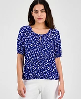Anne Klein Women's Printed Elbow-Sleeve Keyhole Blouse