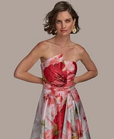 Donna Karan New York Women's Floral Print Asymmetric Strapless Ball Gown