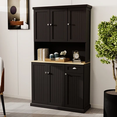 71" Kitchen Pantry & Microwave Stand: Freestanding with 6 Doors, 1 Drawer, Adjustable Shelves