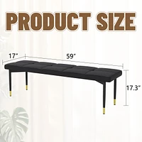 59" Black Shoe Bench with Gold Accents: Faux Leather Cushion, Metal Legs