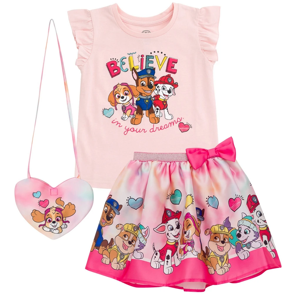 Paw Patrol Toddler Girls Tank Top Skirt and Bag 3 Piece Outfit Set