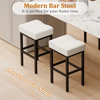 Dyhome Counter Height Bar Stools Set of 2, 27 Inches Modern Kitchen Bar Stools, Metal Legs Backless Saddle Stool Chair for Kitchen Island, Dining Room