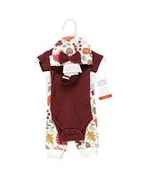 Hudson Baby Girls Thermal Preemie Layette Set 4pc Short Sleeve Outfit, Acorn Botanical, Preemie