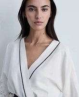 Mango Women's Openwork Details Linen Blend Caftan