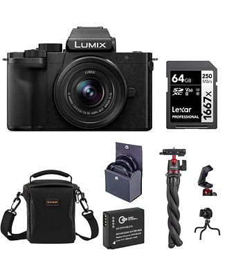 Panasonic Lumix Dc-G100D Mirrorless Camera with G Vario 12-32mm f/3.5-5.6 Asph Ois Lens, Bundle with Battery, 64GB Memory Card and Tripod