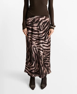 Mango Women's Animal-Print Satin Skirt