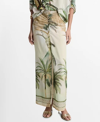 Mango Women's Tropical Print Straight Skirt