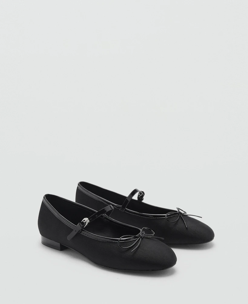 Mango Women's Strip And Bow Detail Ballerina Shoes