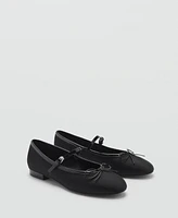 Mango Women's Strip And Bow Detail Ballerina Shoes