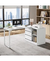 Tribesigns L-Shaped Computer Desk with Drawers and Shelves, Reversible White Corner Office Desk with Storage Cabinet, Study Writing Table for Home Off