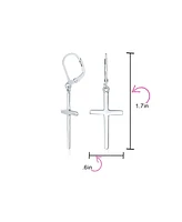 Bling Jewelry Classic Religious Cross Dangle Earrings Lever Back Sterling Silver High Polish