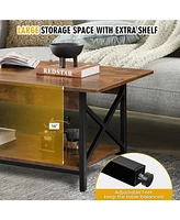 2-Tier Industrial Rectangular Table with Storage Shelf