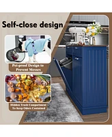 Two-Compartment Tilt-Out Trash Cabinet, Pet Proof Kitchen Cabinet with Can, Free Standing Laundry Sorter Hamper