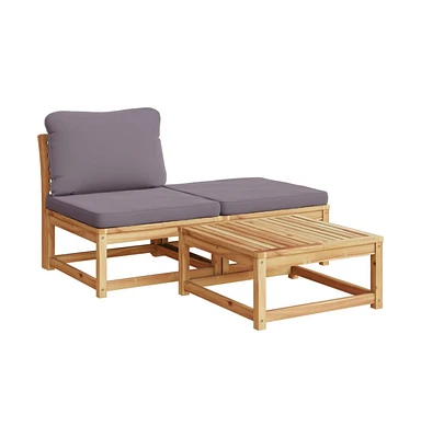 3 Piece Patio Lounge Set with Cushions Solid Wood Acacia