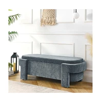 Linen Upholstered Storage Bench, Large Ottoman for Bedroom, Entryway & Living Room-The Pop Home