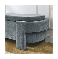 Linen Upholstered Storage Bench, Large Ottoman for Bedroom, Entryway & Living Room-The Pop Home