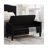 Upholstered Velvet Storage Bench with Nailhead Trim for Entryway, Bedroom & Living Room-The Pop Home