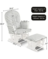 Wood Glider and Ottoman Set with Padded Armrests and Detachable Cushion
