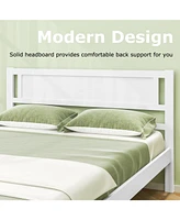 Full Size Wood Bed Frame with Headboard and Wooden Slats Support-Full