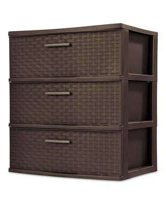 Sterilite 3 Drawer Wide Weave Storage Tower, Plastic Organizer Drawers, Brown