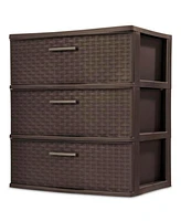 Sterilite 3 Drawer Wide Weave Storage Tower, Plastic Organizer Drawers, Brown