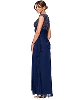 Xscape Petite Beaded Ruched-Back Gown