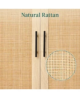 Best Choice Products 2-Door Natural Rattan 34 x 24in Storage Cabinet for Bathroom, Living, Dining w/ Adjustable Shelves