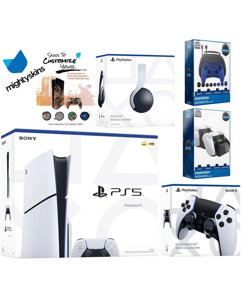 Sony Playstation 5 Slim Disc Bundle with White Pulse Headset, Extra Edge Controller, Pro Gamer Kit