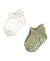 Touched by Nature Infant Boy Organic Cotton Socks with Non-Skid Gripper for Fall Resistance, Blue Sage Neutral, 0-6 Months