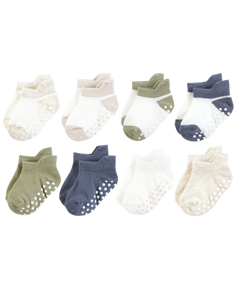 Touched by Nature Infant Boy Organic Cotton Socks with Non-Skid Gripper for Fall Resistance, Blue Sage Neutral, 0-6 Months