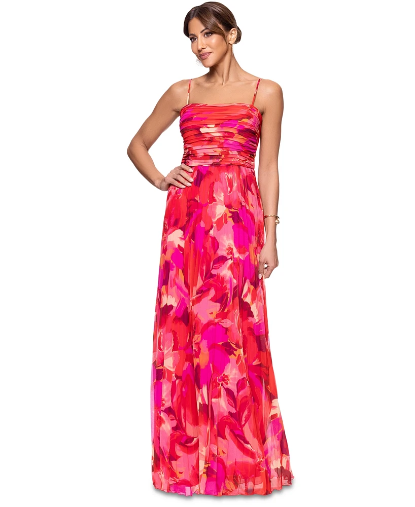 Xscape Women's Printed Pleated Chiffon Gown