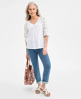 Style & Co Women's Embroidered 3/4-Sleeve V-Neck Top, Exclusively at Macy's