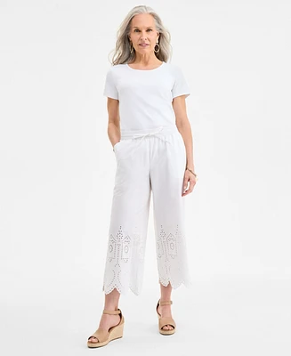 Style & Co Women's Cotton Eyelet-Embroidered Wide-Leg Pants, Exclusively at Macy's