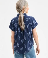Style & Co Women's Printed Cotton Gauze Camp Shirt, Exclusively at Macy's