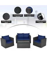 Gymax Set of Rattan Furniture Set Cushioned Sofa Chair Coffee Table Patio