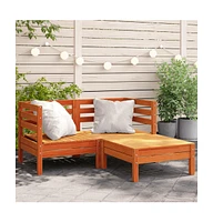 Patio Sofa 2-Seater with Footstool Wax Brown Solid Wood Pine