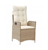 Reclining Patio Chair with Cushions Beige Poly Rattan