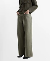 Mango Women's Belt Detail Wide Leg Jeans