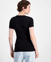 Guess Women's Glitter-Logo Short-Sleeve Crewneck Top