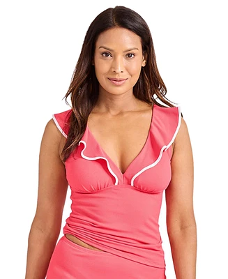 Tommy Bahama Women's Cabana Ruffled Tummy-Control Tankini Top