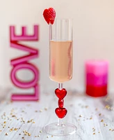 Qualia Glass Red Heart Stemmed Champagne Flute Glasses, Set of 2