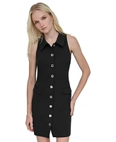 Dkny Women's Collared Sleeveless Scuba Crepe Shirtdress