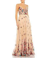 Women's Embellished Floral Detail A Line Gown