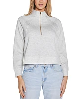 Belldini Women's Scuba Knit Quarter-Zip Mock Neck Top