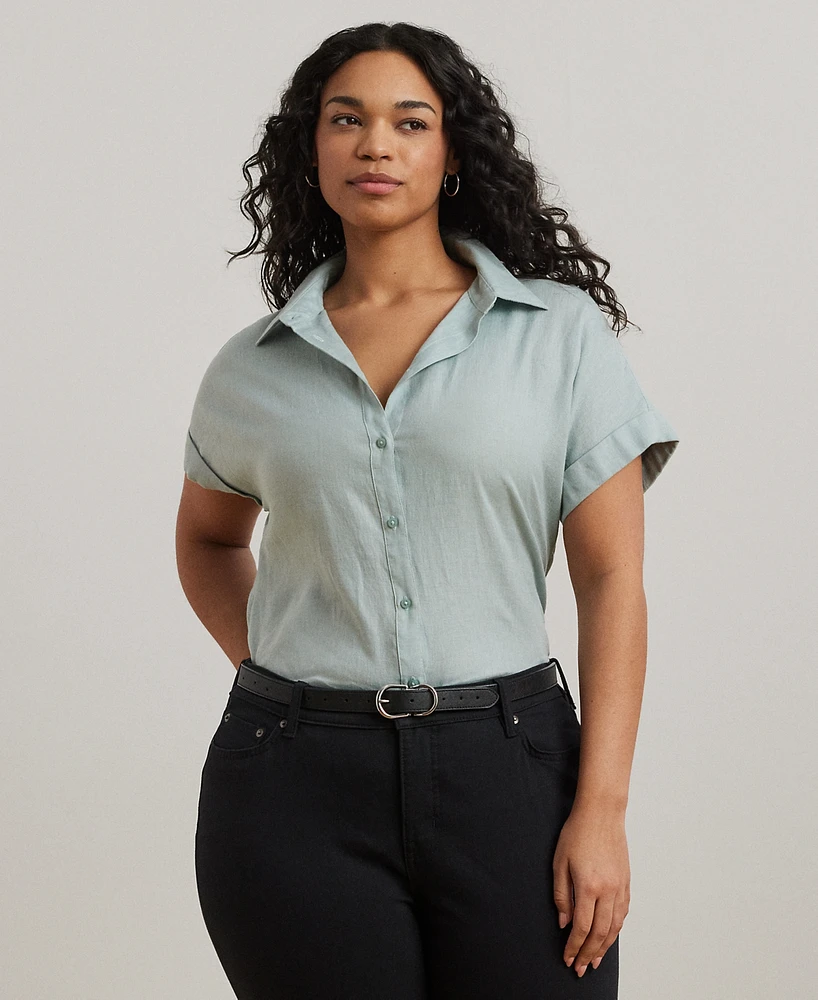 Lauren Ralph Plus Linen Dolman Sleeve Top