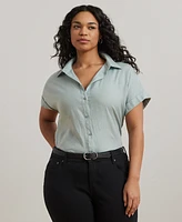 Lauren Ralph Plus Linen Dolman Sleeve Top