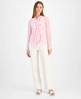 Anne Klein Women's Long-Sleeve Waterfall-Ruffle Blouse