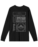 Modelo Men's Masterfully Made Label Collage Crew Neck Long Sleeve Black Adult Tee-Large