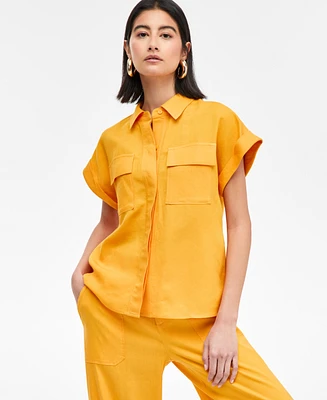 I.n.c. International Concepts Women's Linen-Blend Short-Sleeve Blouse, Exclusively at Macy's