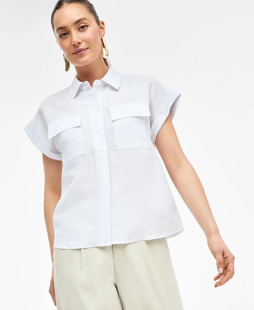 I.n.c. International Concepts Women's Linen-Blend Short-Sleeve Blouse, Exclusively at Macy's